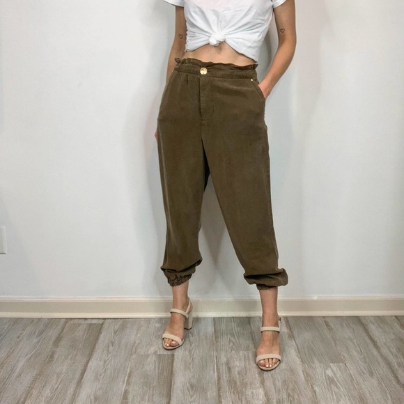 NWOT ZARA high waist joggers lyocell paper bag waist cabincore - Picture 7 of 12
